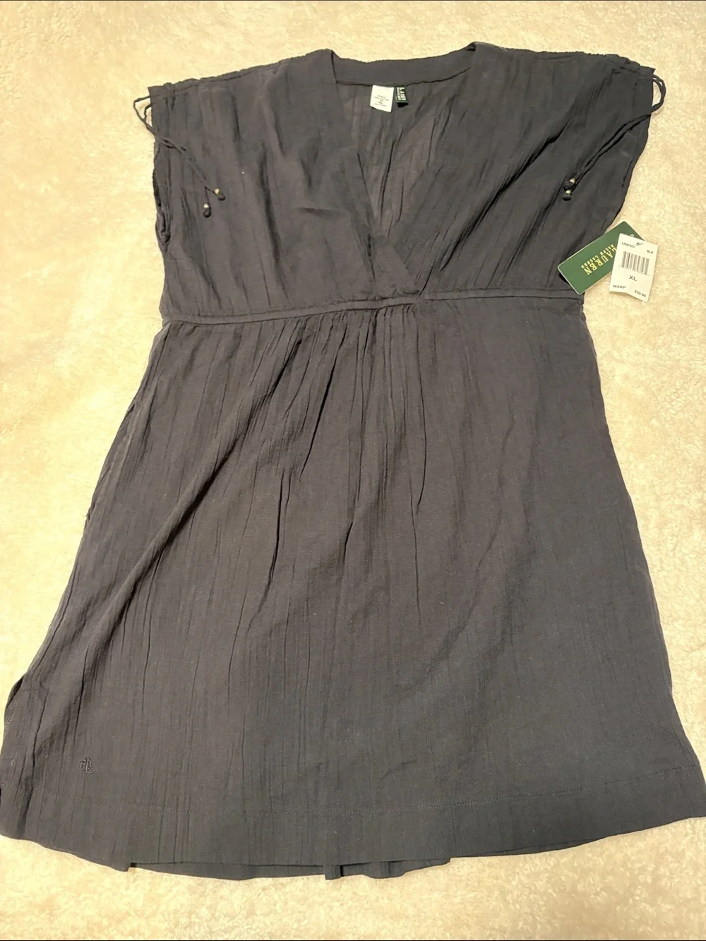 Lauren Ralph Lauren Navy V-Neck Short Sleeve Swim Coverup